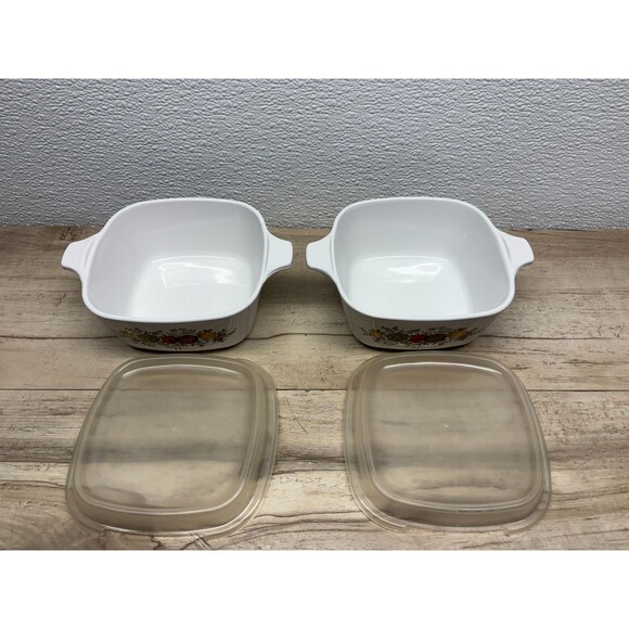 Set Of 2 Corning Ware Spice Of Life Casserole Dish 2 3/4 Cup With Plastic Lids - Picture 2 of 14